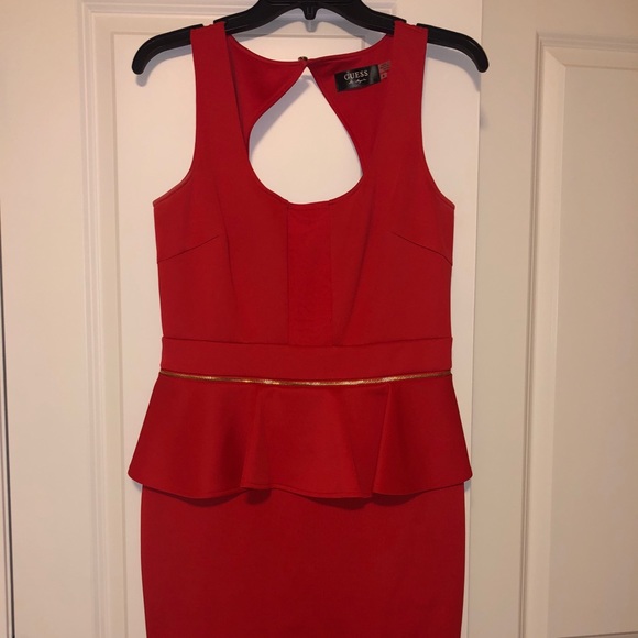 Guess Dresses & Skirts - Burnt orange, peplum dress with keyhole back